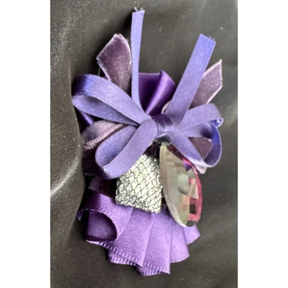 Care New York Ribbon Purple Pink Silver Hat Brooch/Hair Pin Steampunk NEW